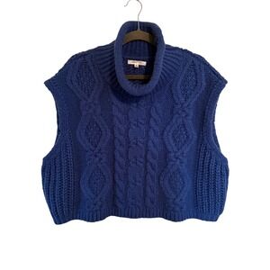 Cloud Ten Rollneck Blue Cable Knit Chunky Turtleneck Sweater Vest Medium